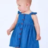 Robe en denim pour fille avec volants et boutons rouges