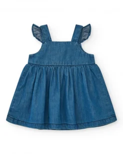 Robe en denim pour fille avec volants et boutons rouges