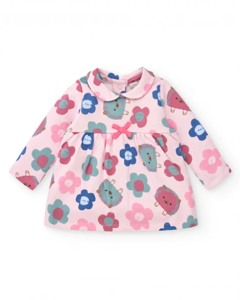 Robe fille rose à imprimé fleuri et hérissons collection Hedgehog Forest