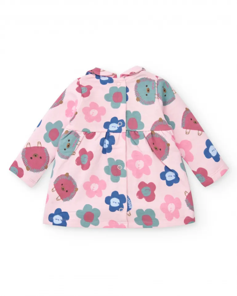 Robe fille rose à imprimé fleuri et hérissons collection Hedgehog Forest