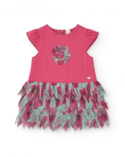 Robe fuchsia pour fille avec fleur et jupe en tulle