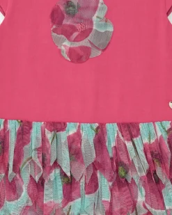 Robe fuchsia pour fille avec fleur et jupe en tulle