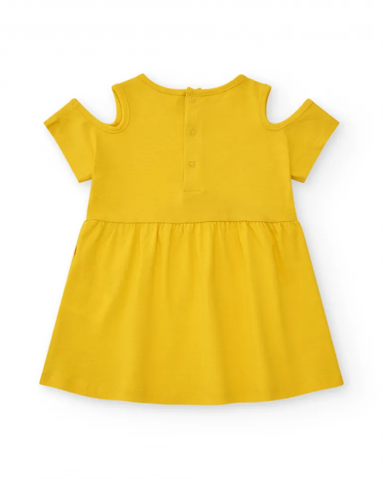 Robe jaune pour fille avec fleurs et épaules découvertes