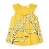 Robe jaune sans manches pour fille avec imprimé floral et col à volants