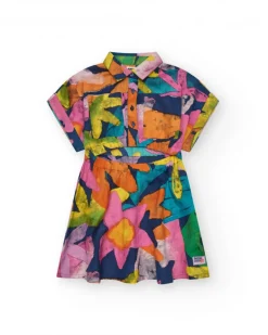Robe multicolore pour fille avec col chemise et fermeture à boutons.