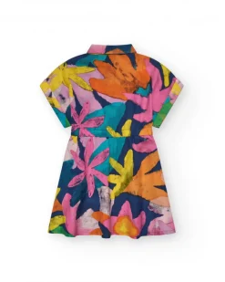 Robe multicolore pour fille avec col chemise et fermeture à boutons.
