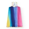 Robe pour fille en bleu et rose avec fines bretelles.
