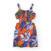 Robe pour fille en orange avec bretelles et imprimé floral.