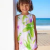 Robe rose florale pour fille avec effet plissé