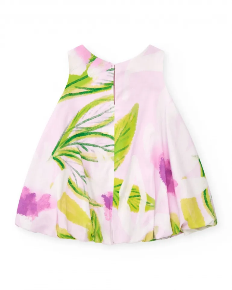 Robe rose florale pour fille avec effet plissé
