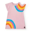 Robe rose pour fille avec arc-en-ciel et boutons au col