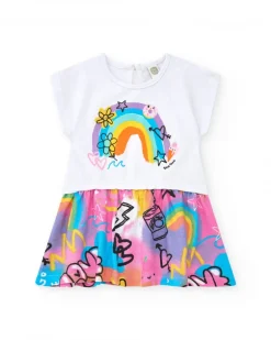 Robe rose pour fille avec arc-en-ciel et jupe fluide