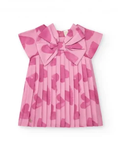 Robe rose pour fille avec cœurs et effet plissé