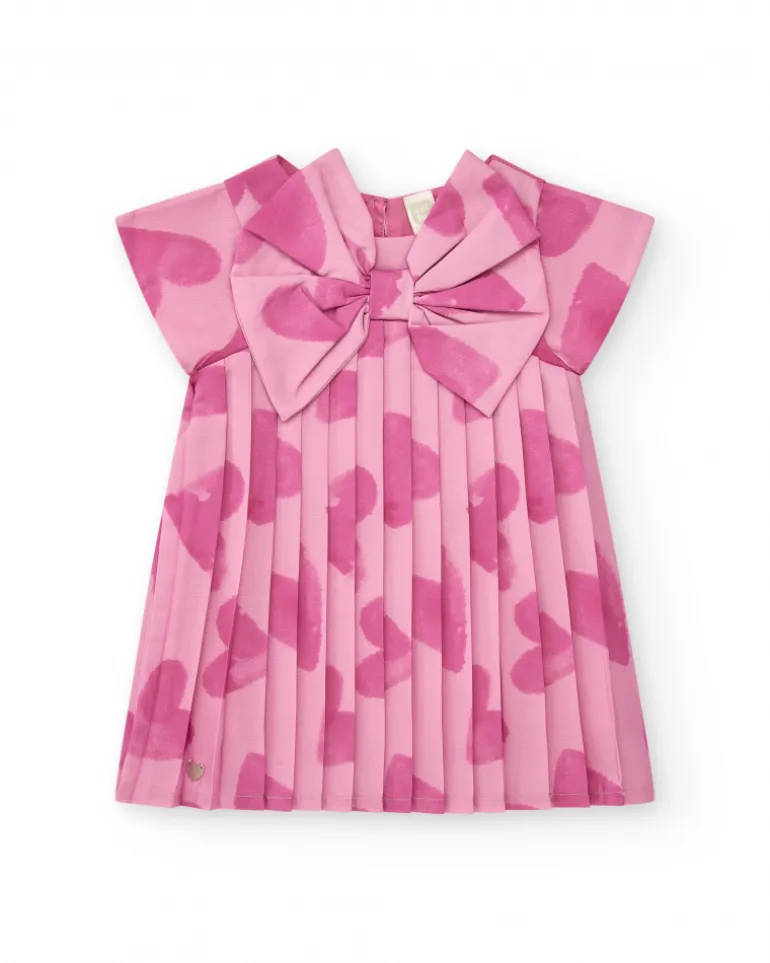 Robe rose pour fille avec cœurs et effet plissé