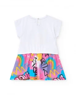 Robe rose pour fille avec arc-en-ciel et jupe fluide