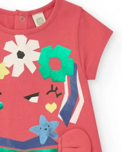 Robe rose pour fille avec crabe et détails marins