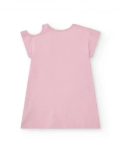 Robe rose pour fille avec arc-en-ciel et boutons au col