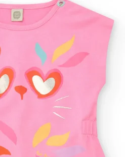 Robe rose pour fille avec imprimé animal et détails métalliques