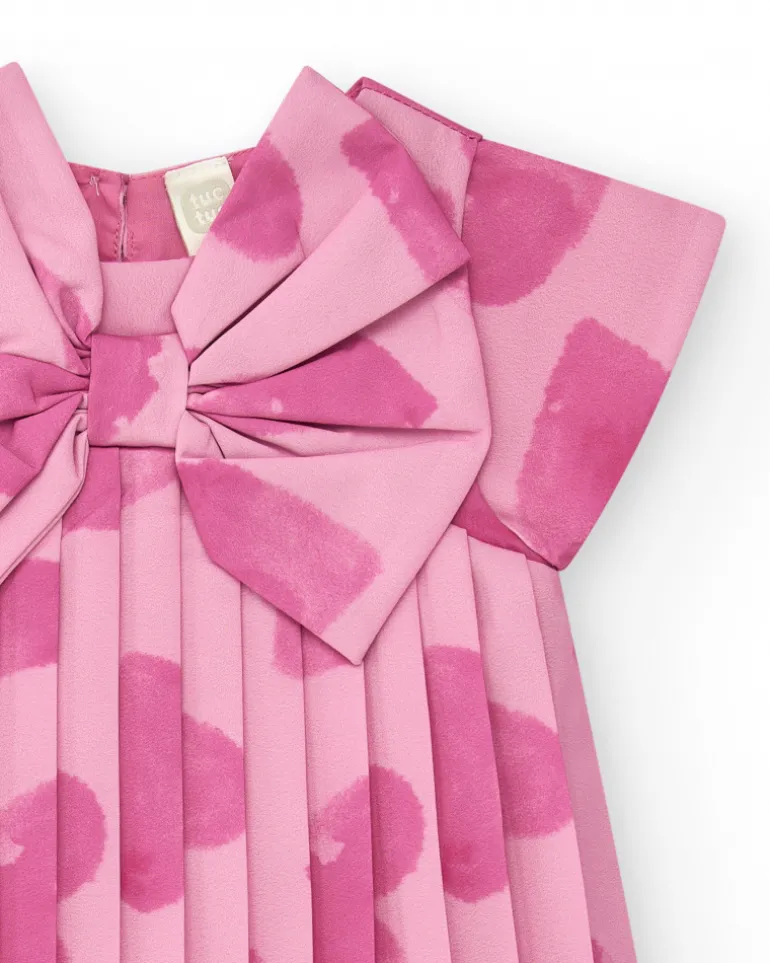 Robe rose pour fille avec cœurs et effet plissé