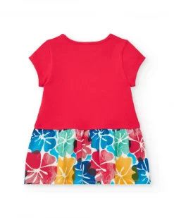 Robe rouge pour fille avec jupe fleurie et détails en sequins
