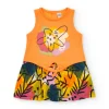 Robe sans manches pour fille avec haut orange et jupe imprimée