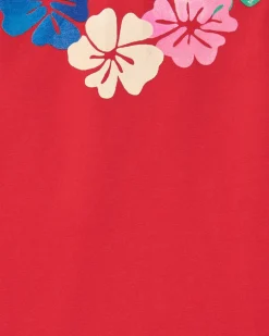 Robe sans manches rouge pour fille avec imprimé floral