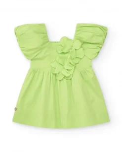 Robe verte pour fille avec fleurs et volants