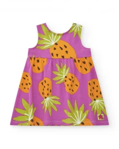 Robe violette pour fille avec imprimé d'ananas tropicaux