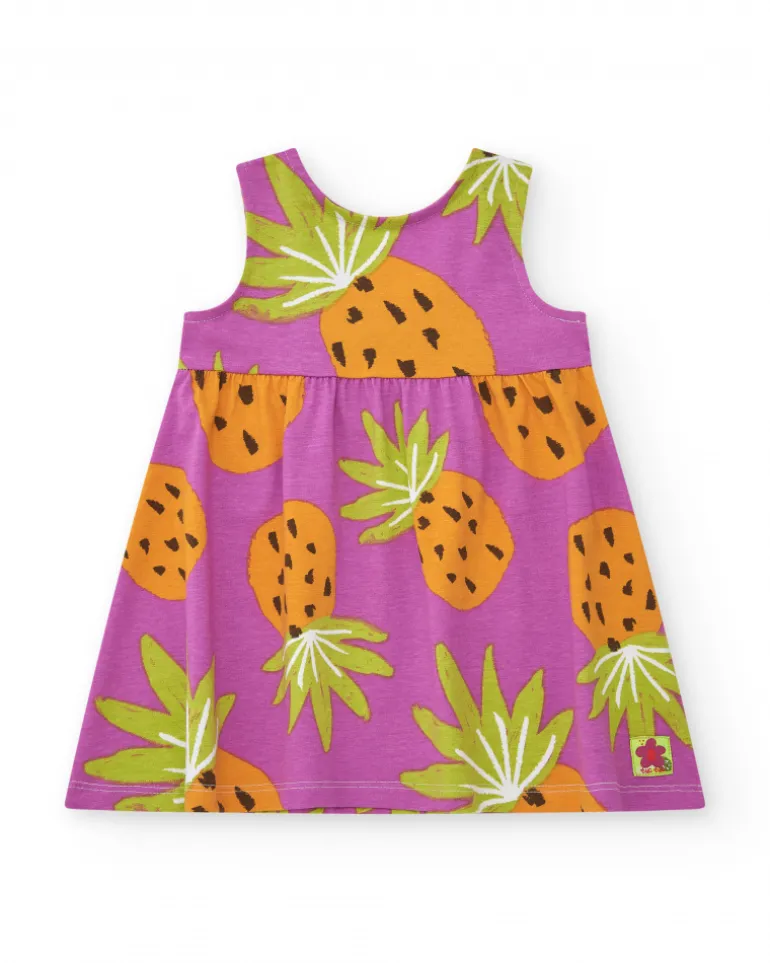 Robe violette pour fille avec imprimé d'ananas tropicaux