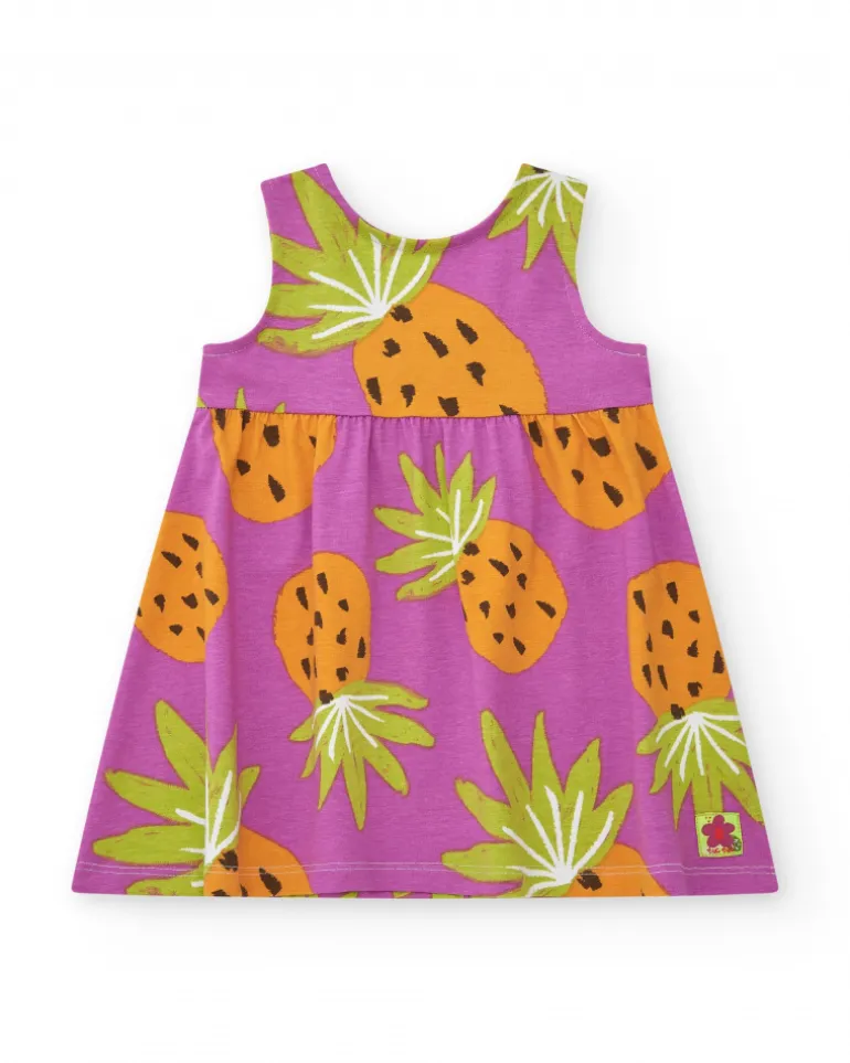 Robe violette pour fille avec imprimé d'ananas tropicaux