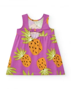 Robe violette pour fille avec imprimé d'ananas tropicaux