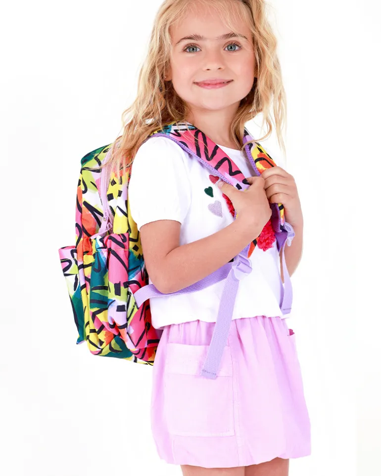 Sac à dos multicolore pour fille avec bretelles lilas ajustables
