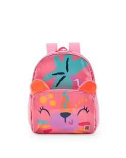 Sac à dos rose pour fille avec design animal et poches latérales