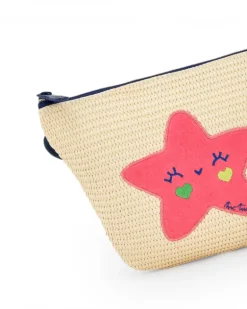 Sac en raphia beige pour fille avec étoile rose