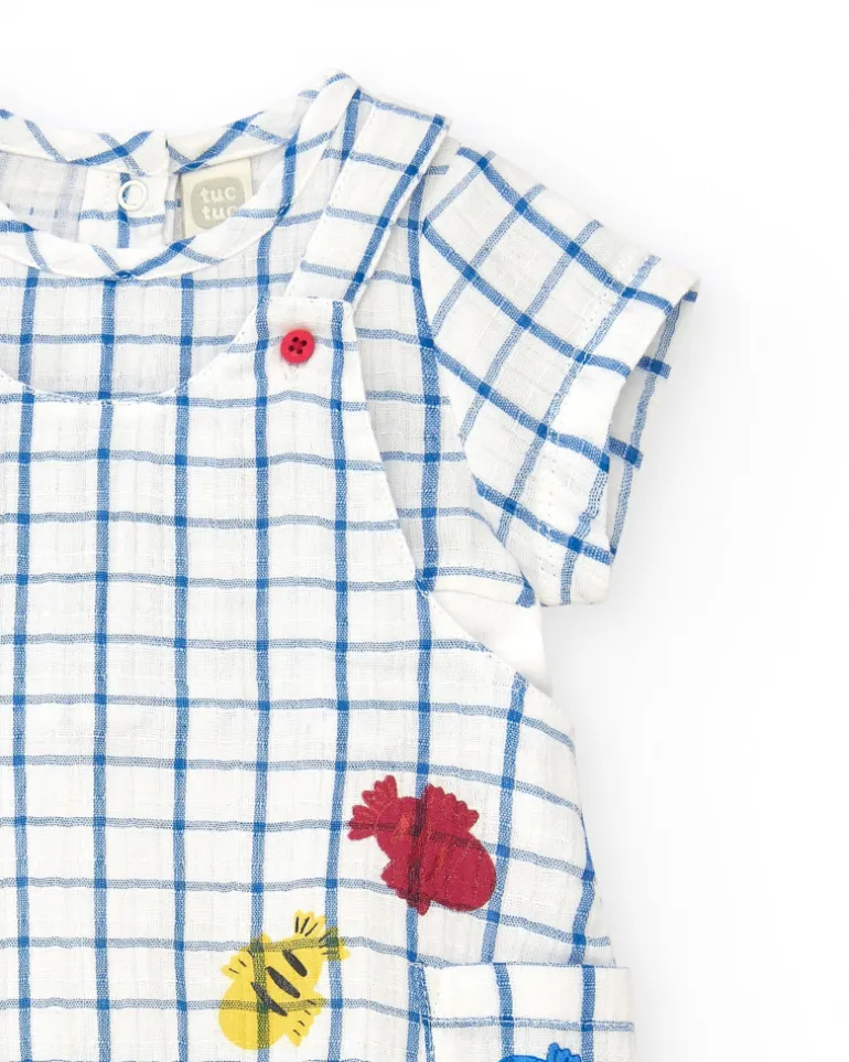 Salopette et t-shirt en tricot pour garçon avec imprimé de carreaux bleus