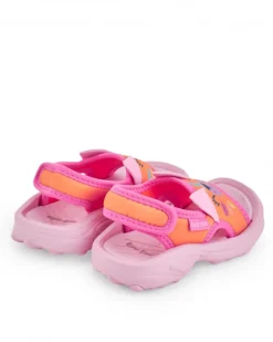 Sandalias para niña en rosa y naranja con diseño de animal