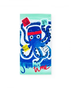 Serviette bleue pour garçon avec design de pieuvre
