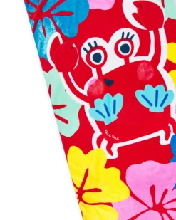 Serviette rouge pour fille avec crabe et fleurs