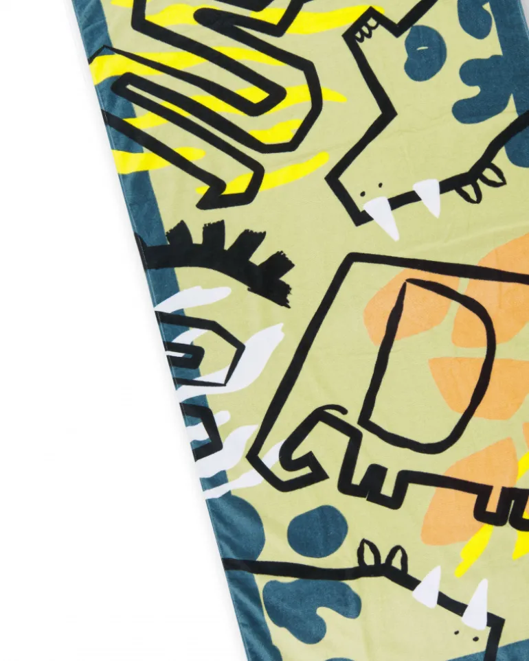 Serviette verte pour garçon avec imprimé de dinosaures