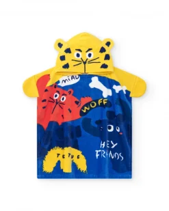 Serviette-poncho bleue et jaune pour garçon avec capuche à oreilles