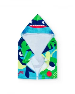 Serviette-poncho bleue et verte pour garçon avec requin