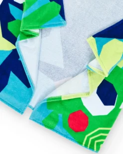 Serviette-poncho bleue et verte pour garçon avec requin