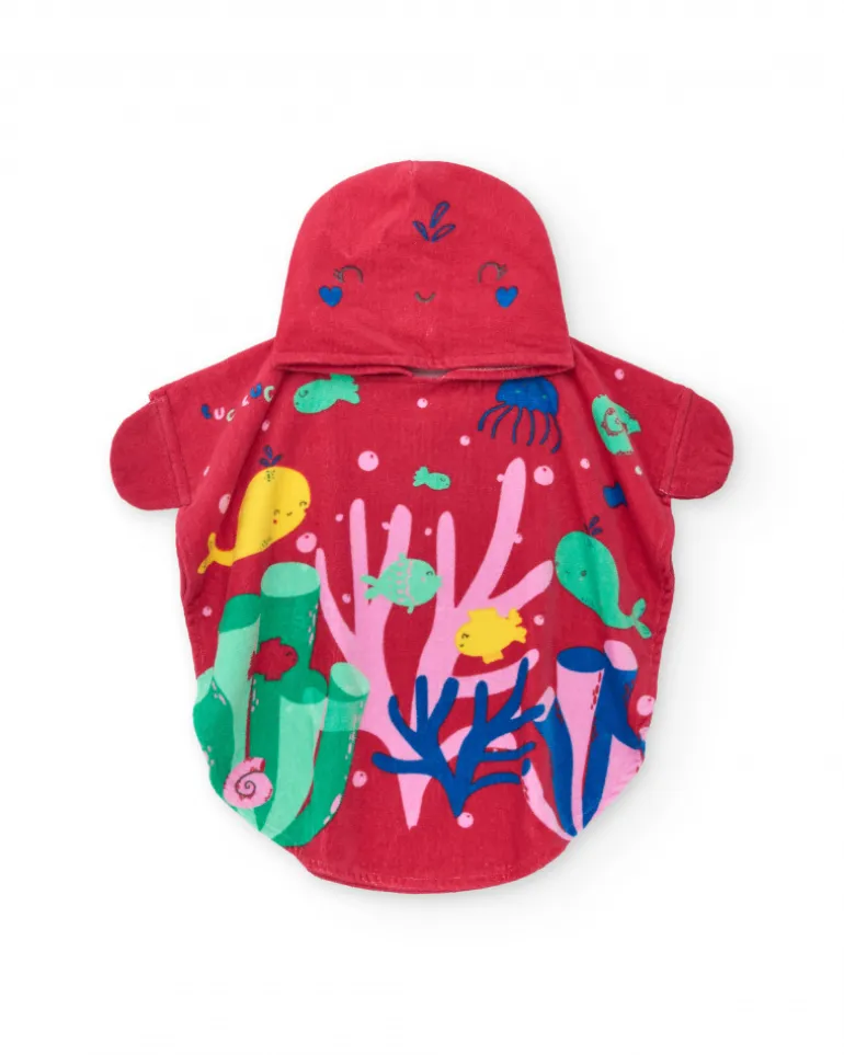 Serviette-poncho pour fille avec imprimé marin et capuche brodée