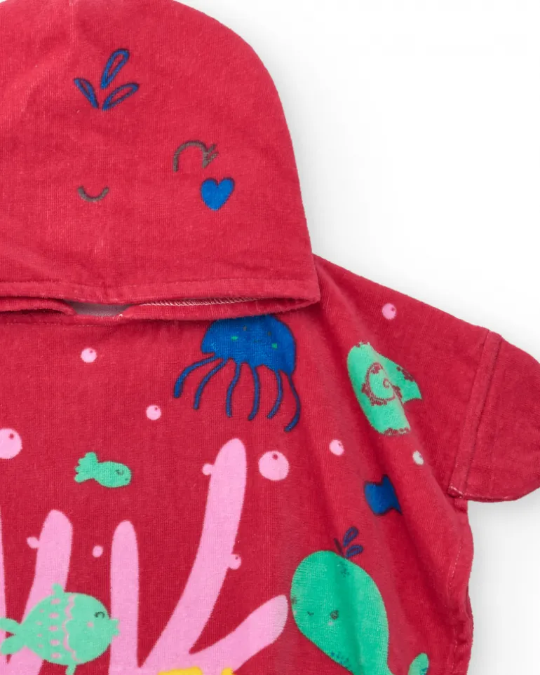 Serviette-poncho pour fille avec imprimé marin et capuche brodée