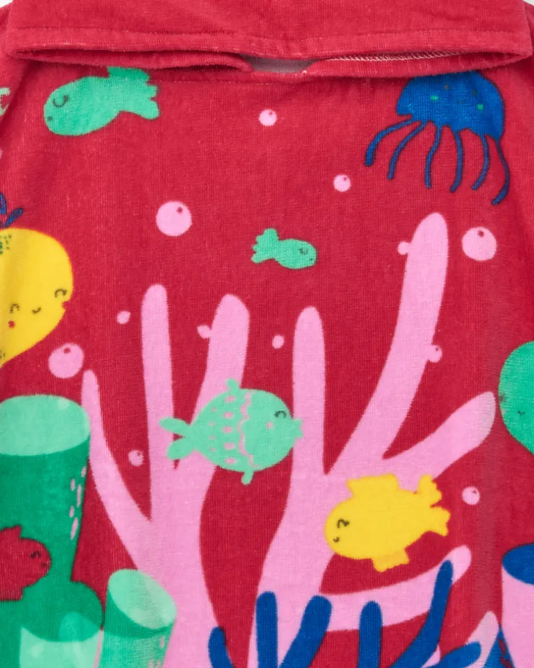 Serviette-poncho pour fille avec imprimé marin et capuche brodée