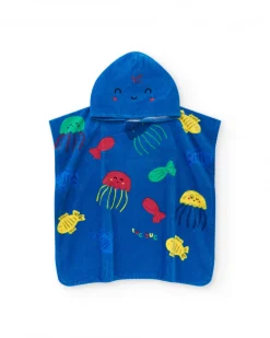 Serviette-poncho pour garçon couleur bleue avec imprimé et capuche