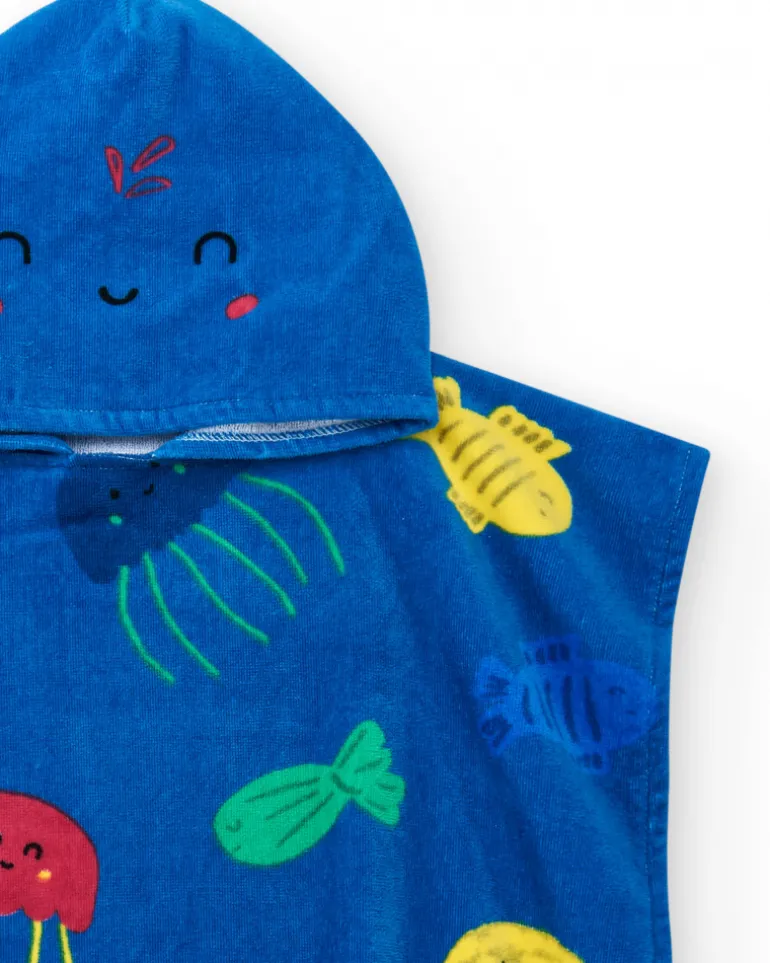 Serviette-poncho pour garçon couleur bleue avec imprimé et capuche