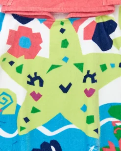 Serviette-poncho pour garçon avec étoile de mer et motifs marins