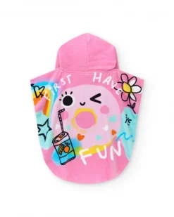 Serviette-poncho rose pour fille avec donut et lunettes