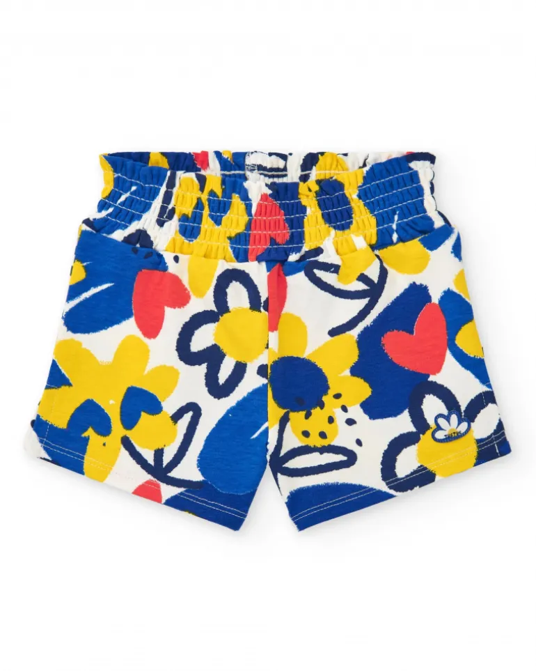 Short blanc pour fille avec fleurs et taille élastique